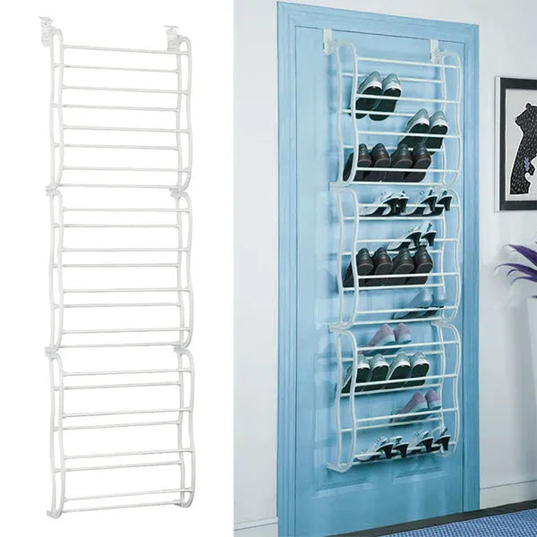 Over the Door Shoe Rack, 12-Tier White Steel Hanging Shoe Organizer for 36 Pairs, Closet and Entryway Storage