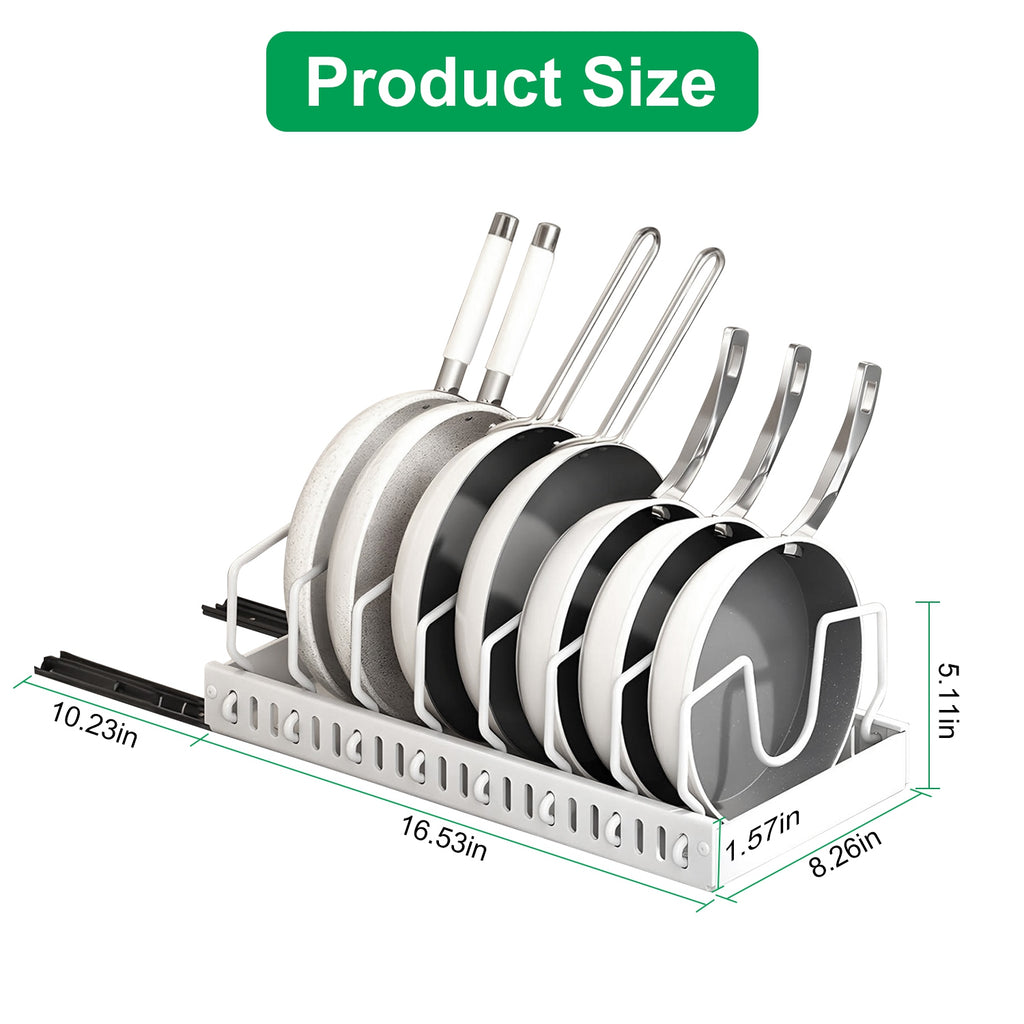 Pull Out Pots and Pans Organizer for Under Cabinet, 8 Adjustable Dividers, Carbon Steel Sliding Cookware and Lid Rack, Black or White