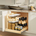 Under Sink Organizer, 2 Tier Wood Pull Out Cabinet Shelf With U Bracket, 22-1/2" W x 21" D, Left Opening, Kitchen and Bathroom
