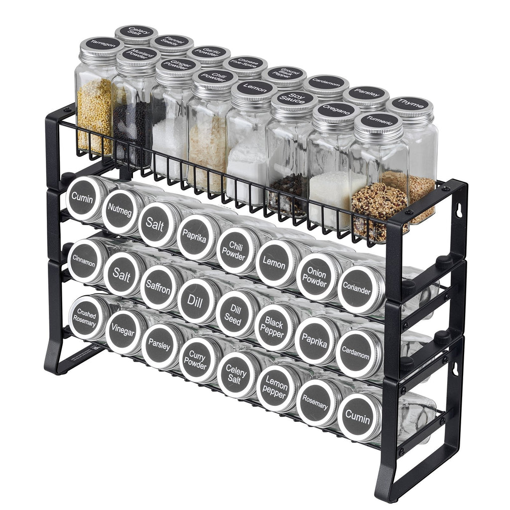 Spice Rack Organizer, Black Metal 4-Tier Wall Mount or Countertop Seasoning Shelf, 18 x 11 In