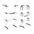 4-Tier Clothes Drying Rack, Foldable Laundry Rack With 24 Drying Rods, 2 Side Wings and 4 Swivel Casters, Metal and Plastic
