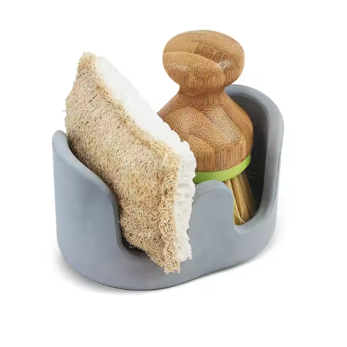 Sink Caddy for Sponges and Scrubbers, Gray Diatomite Countertop Sponge Holder, Standing Single-Tier Kitchen and Bathroom Organizer