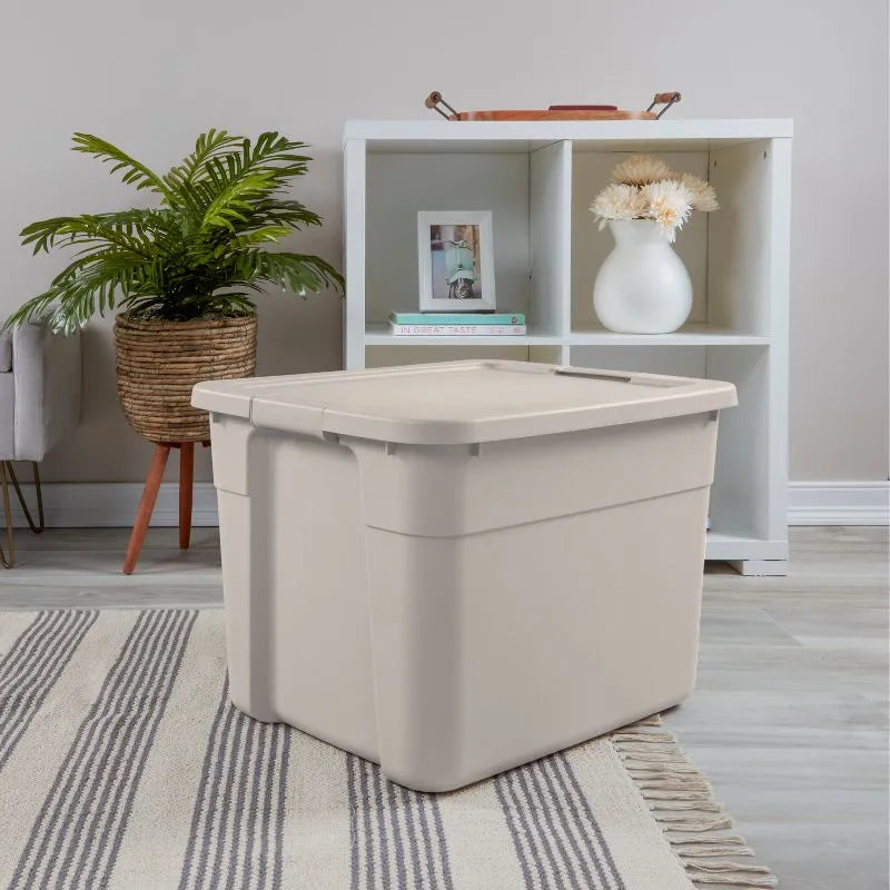 20 Gallon Storage Tote With Lid, Stackable Plastic Storage Bin With Clip Handles for Garage, Basement, and Attic