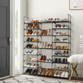 9 Tier Shoe Rack Storage Organizer, Black Metal and Plastic Shoe Shelf for Entryway and Closet, Holds 50-55 Pairs, 2 Hooks