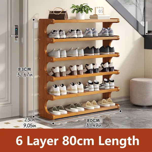 Wood Shoe Rack, 5-Tier or 6-Tier Freestanding Storage Shelf for Entryway, Closet, and Bedroom, Wood Grain Finish