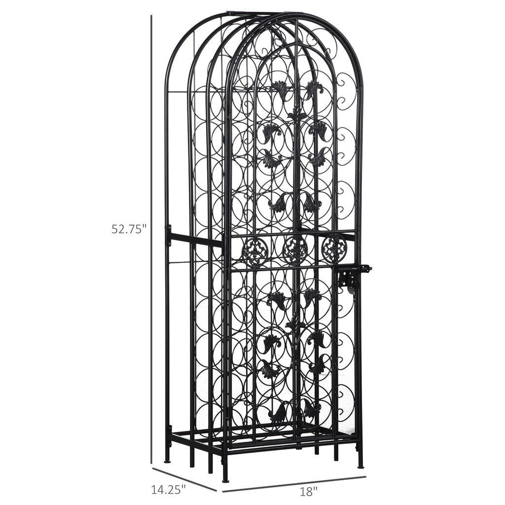 45-Bottle Wine Rack with Locking Door, Black Wrought Iron Freestanding Wine Storage Cabinet for Kitchen, Bar or Dining Room