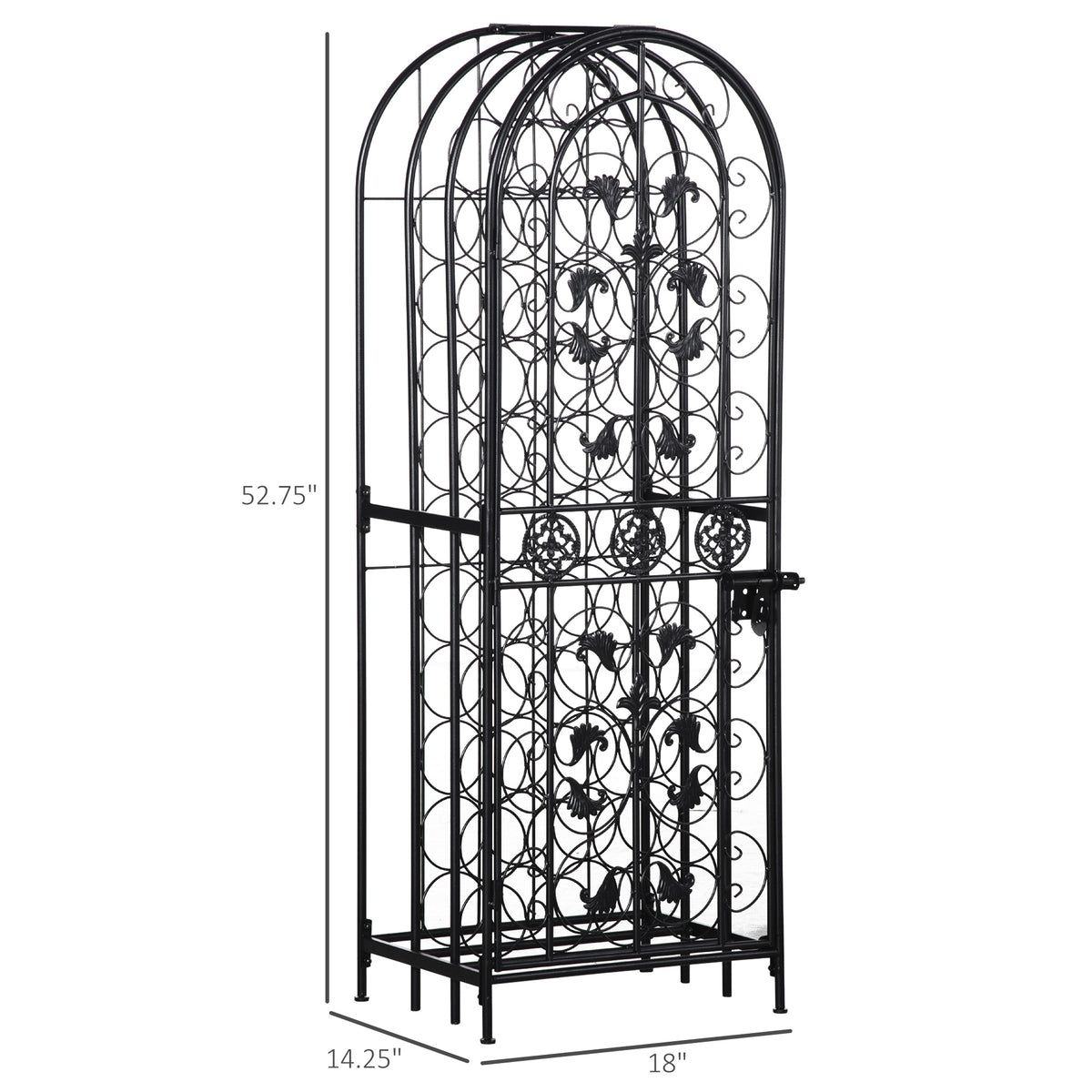 45-Bottle Wine Rack with Locking Door, Black Wrought Iron Freestanding Wine Storage Cabinet for Kitchen, Bar or Dining Room