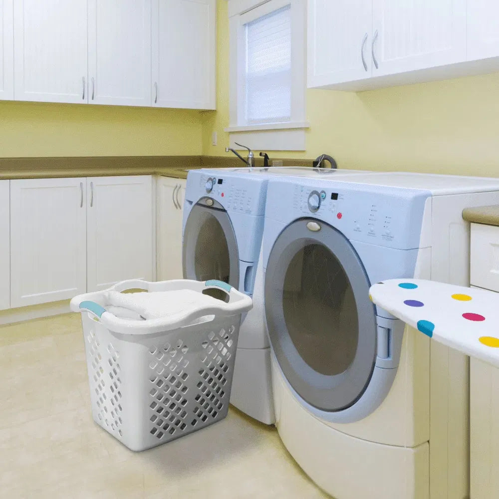 2 Bushel Laundry Basket With Silver Handles, White Plastic Hamper, 71 Liter Capacity, 2 Pack