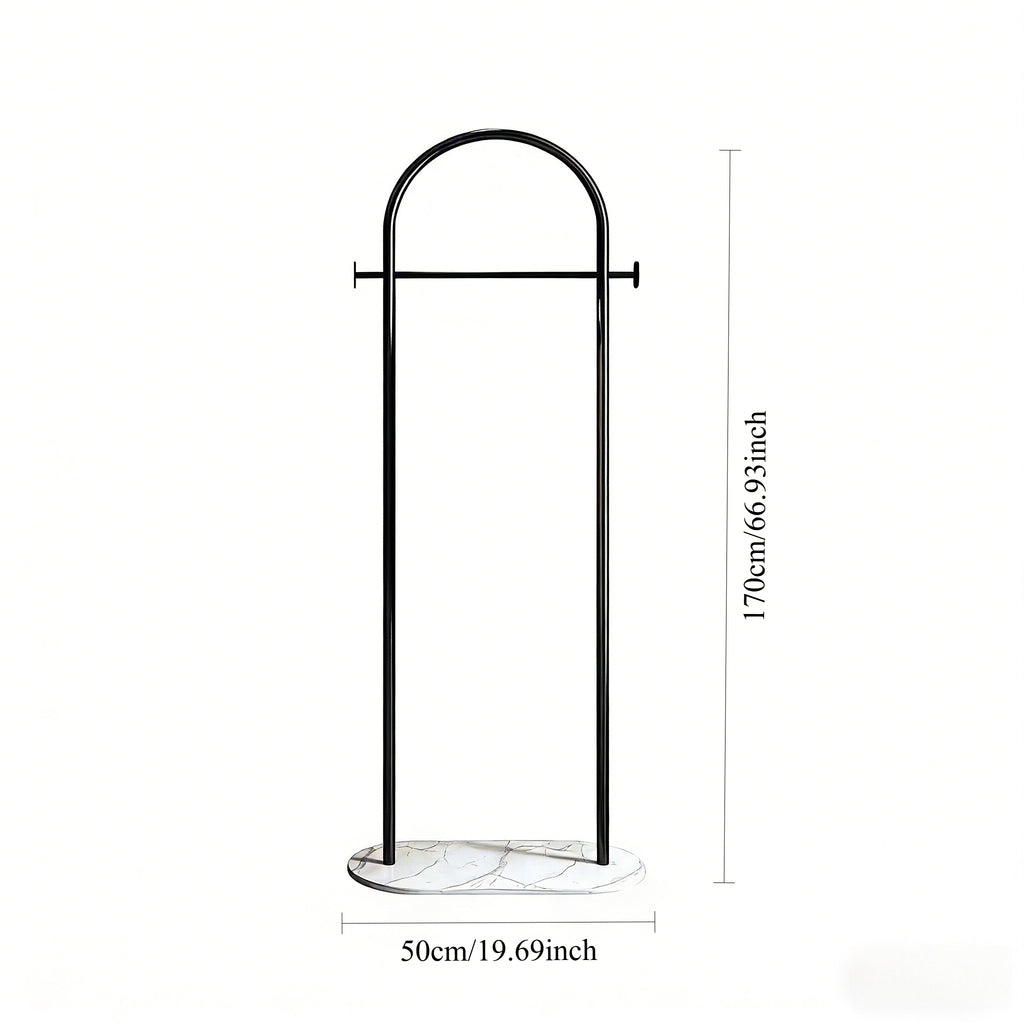 Freestanding Clothes Rack With Marble Base, Metal Garment Rack With 2 Side Hooks for Bedroom and Entryway