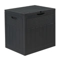 Outdoor Storage Box, 33 Gallon Dark Gray Plastic Deck Box With Wood and Rattan Texture, Clamshell Lid