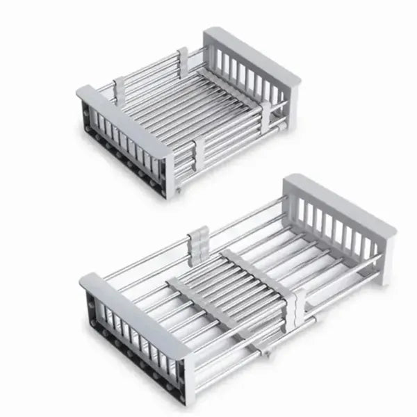 Adjustable Over the Sink Dish Drying Rack, Stainless Steel Expandable Drain Basket for Dishes and Produce