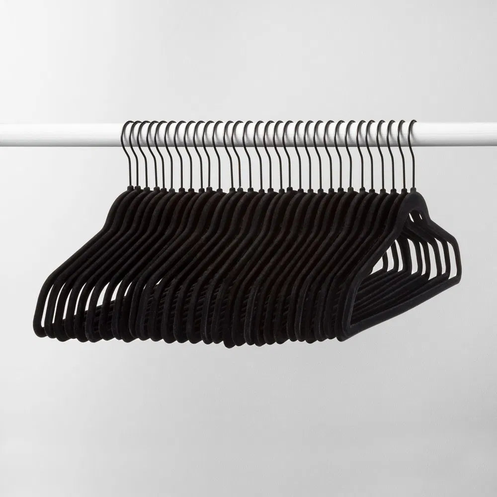 Velvet Suit Hangers, 30 Pack - Slim Flocked Clothes Hangers for Shirts, Dresses, Sweaters and Suits, Black