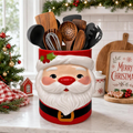 Santa Ceramic Utensil Holder, Red Christmas Kitchen Countertop Crock for Cooking and Baking Tools