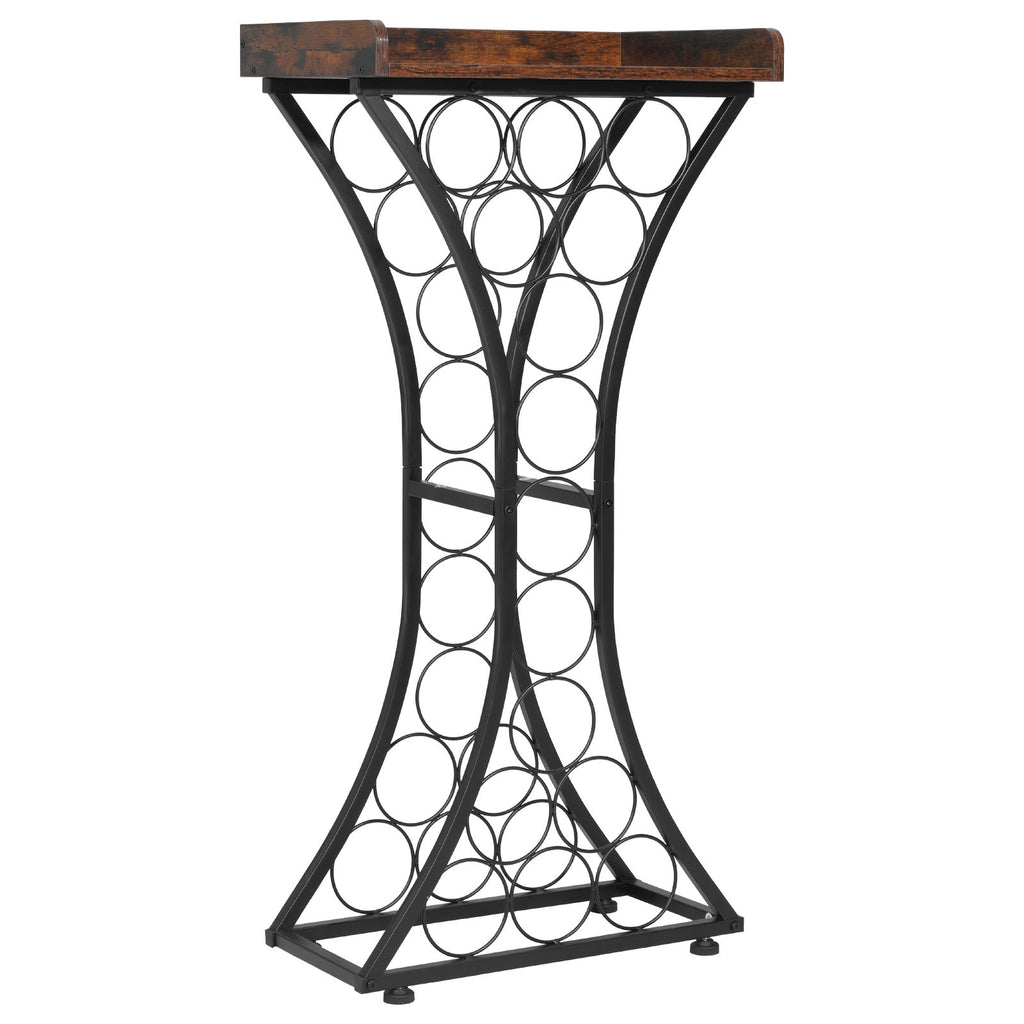 15 Bottle Wine Rack, Freestanding Floor Wine Storage Stand With Wood Top Shelf, Black Metal, For Kitchen, Home Bar, Living Room