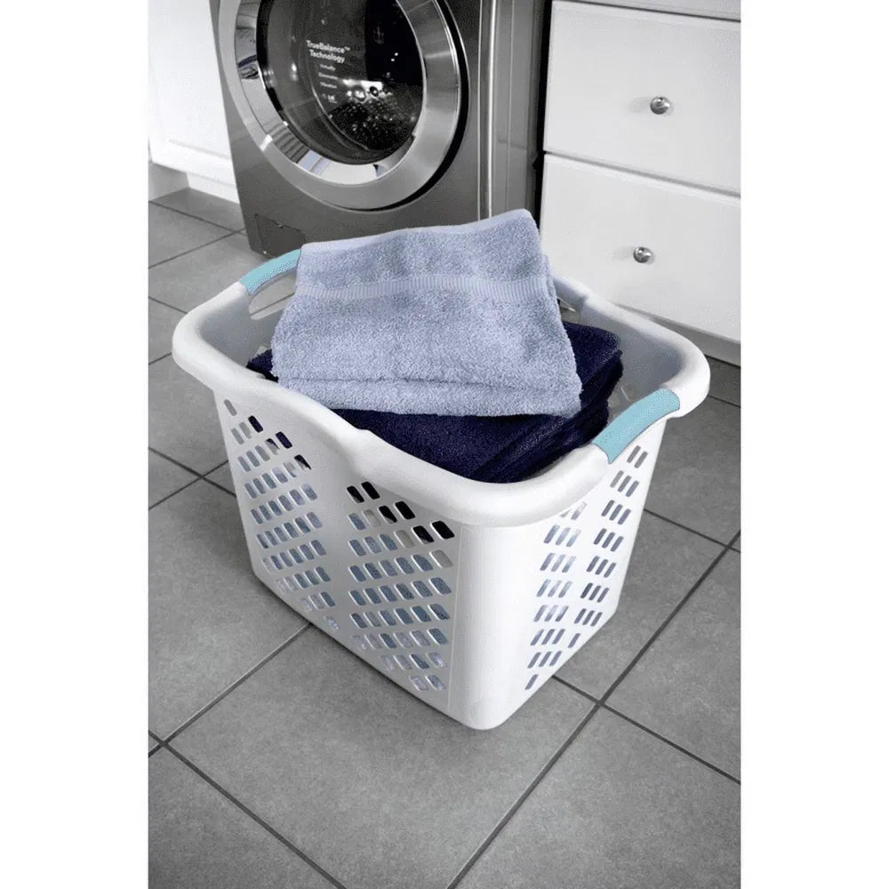 2 Bushel Laundry Basket With Silver Handles, White Plastic Hamper, 71 Liter Capacity, 2 Pack