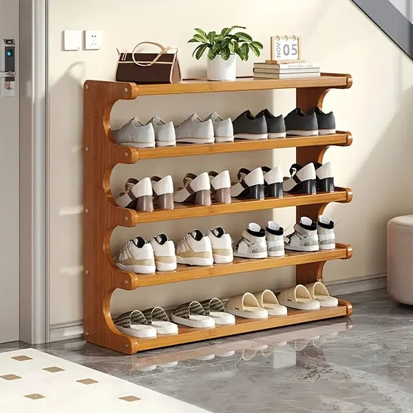 Wood Shoe Rack, 5-Tier or 6-Tier Freestanding Storage Shelf for Entryway, Closet, and Bedroom, Wood Grain Finish