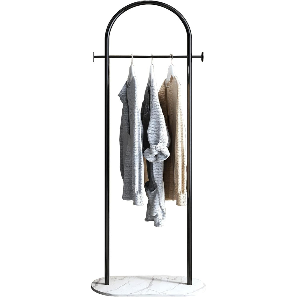 Freestanding Clothes Rack With Marble Base, Metal Garment Rack With 2 Side Hooks for Bedroom and Entryway