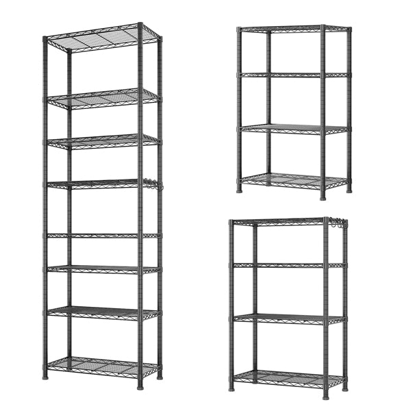 8-Tier Wire Shelving Unit, Black Carbon Steel Storage Rack With Adjustable Feet and 4 S-Hooks, 23.62 x 13.78 x 78.74 Inches