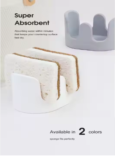 Sink Caddy for Sponges and Scrubbers, Gray Diatomite Countertop Sponge Holder, Standing Single-Tier Kitchen and Bathroom Organizer